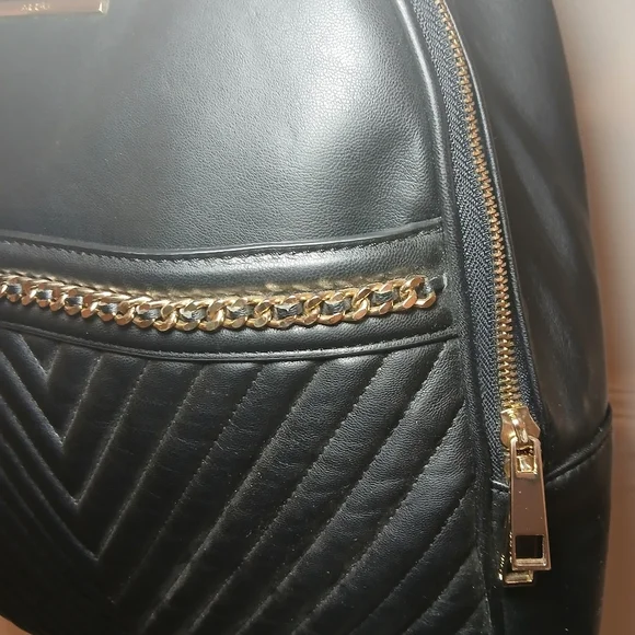 Aldo Black Quilted Backpack with Gold Chain Accent - Picture 3 of 6